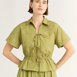 Free Assembly Bow Front Cotton Utility Shirt NWT Olive Green 3XL